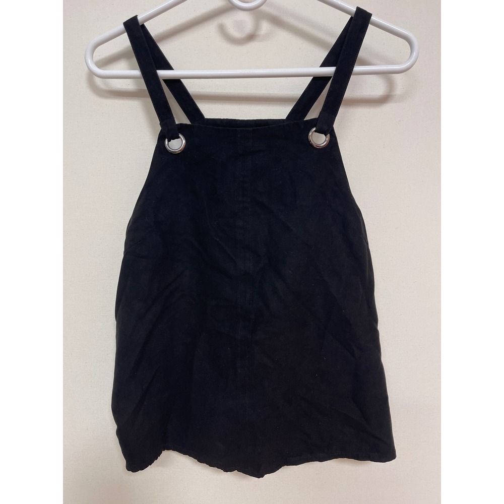 First Love Black Pinafore Overall Top Grommet Bib Open Back Pockets Medium